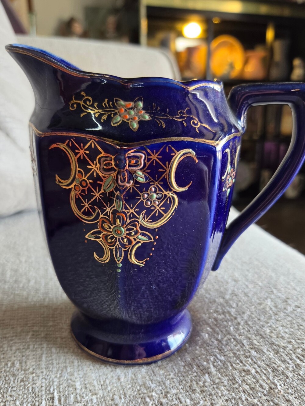 Cobalt Blue Gold Moriage Creamer Pitcher Made in Japan Art Nouveau Style